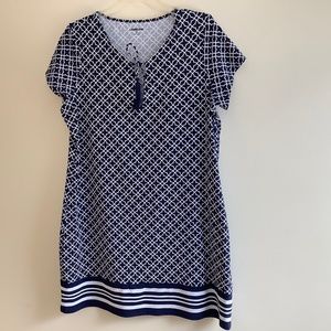 Lands End Swim Cover up Dress Navy White Size M
